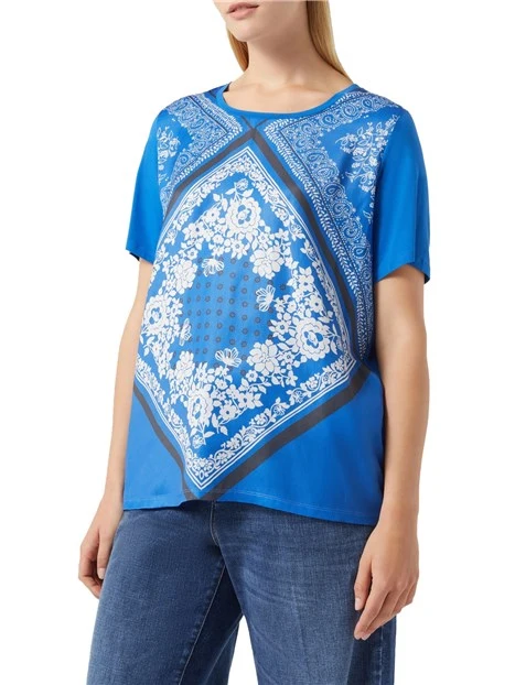 T-SHIRT MANICA CORTA CON STAMPA A FANTASIA DONNA BLU