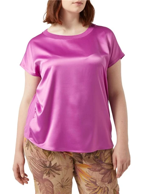 T-SHIRT MANICA CORTA GIROCOLLO IN RASO DONNA FUCSIA