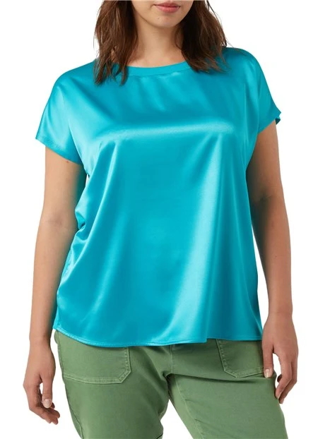 T-SHIRT MANICA CORTA GIROCOLLO IN RASO DONNA VERDE SMERALDO