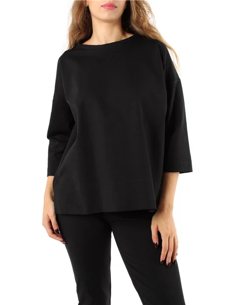 BLUSA GIROCOLLO CON SPACCHI LATERALI DONNA NERO