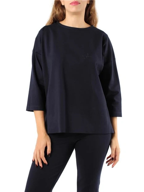 BLUSA GIROCOLLO CON SPACCHI LATERALI DONNA BLU NAVY