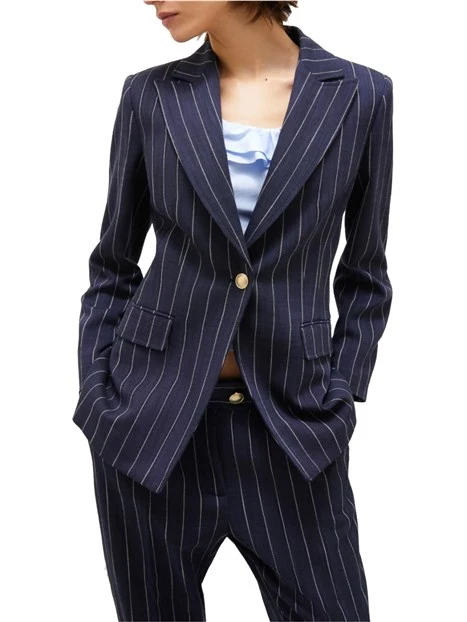 GIACCA BLAZER MONOPETTO GESSATO DONNA BLU