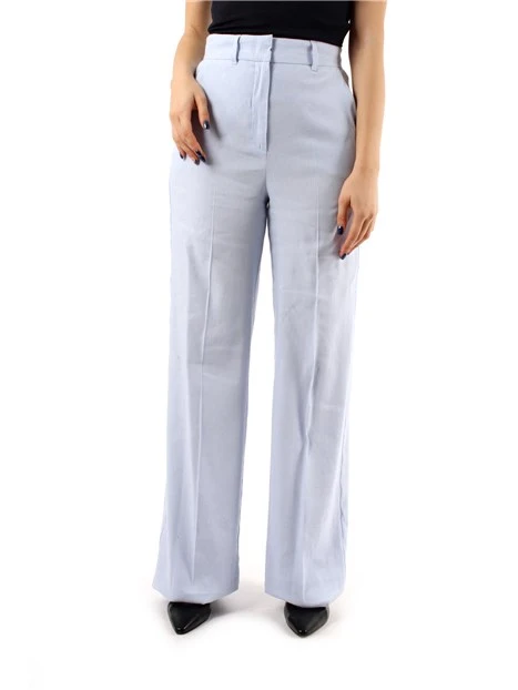 PANTALONI PALAZZO IN MISTO LINO DONNA AZZURRO