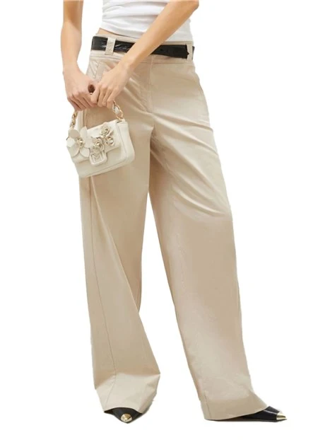 PANTALONI PALAZZO CON CINTURA DONNA BEIGE