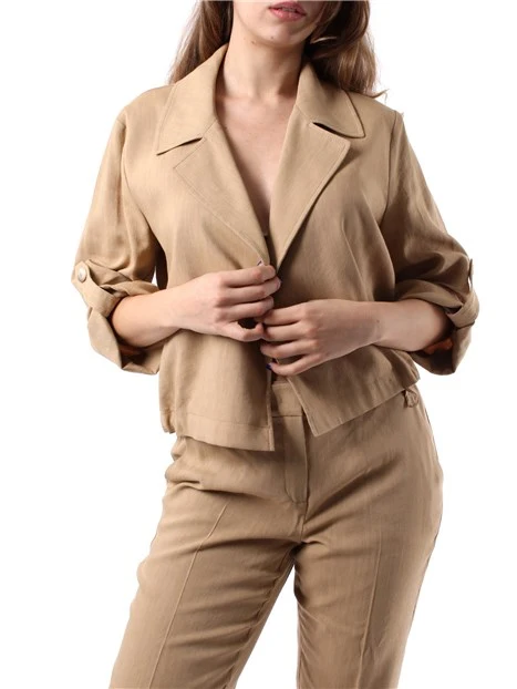 GIACCA CORTA IN VISCOSA E LINO DONNA BEIGE