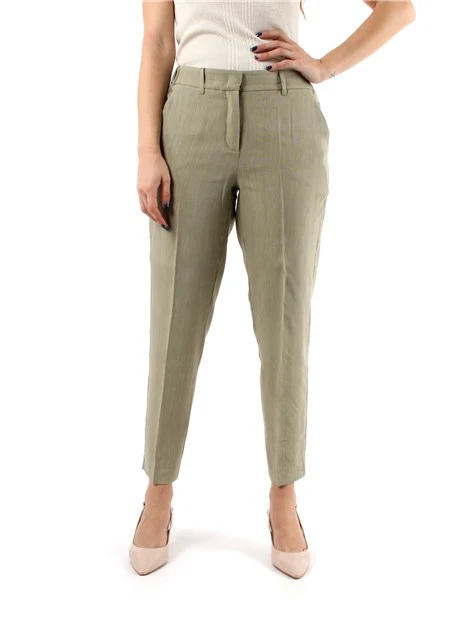 PANTALONI CHINO IN MISTO LINO DONNA VERDE