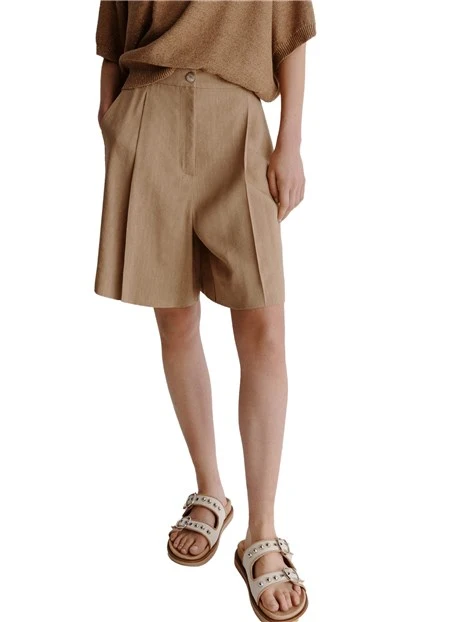 SHORTS MONOCHROME IN MISTO LINO DONNA BEIGE