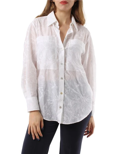 CAMICIA RICAMATA IN MUSSOLA DI COTONE DONNA BIANCO