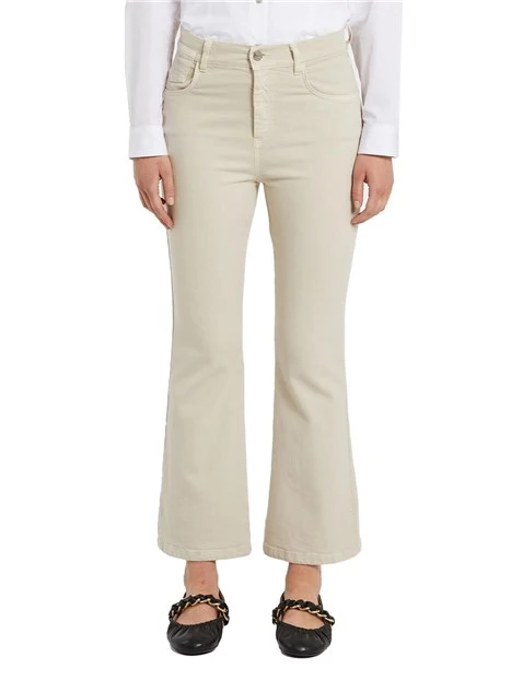 PANTALONI CROPPED A ZAMPA IN DENIM DONNA BEIGE