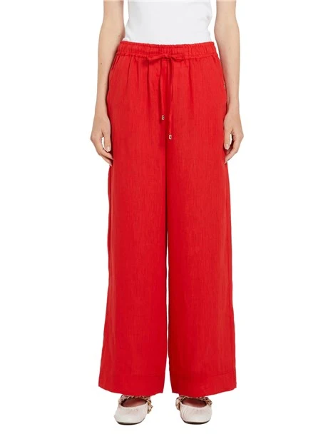 PANTALONI PALAZZO CON COULISSE IN LINO DONNA ROSSO