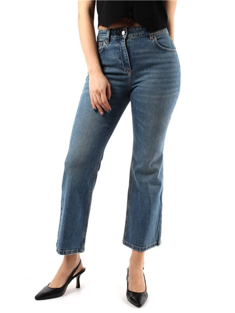 JEANS CROPPED A TROMBETTA IN DENIM STRETCH DONNA BLU