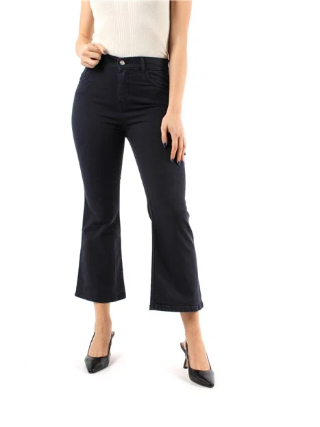 PANTALONI CROPPED A ZAMPA IN DENIM BULL STRETCH DONNA BLU