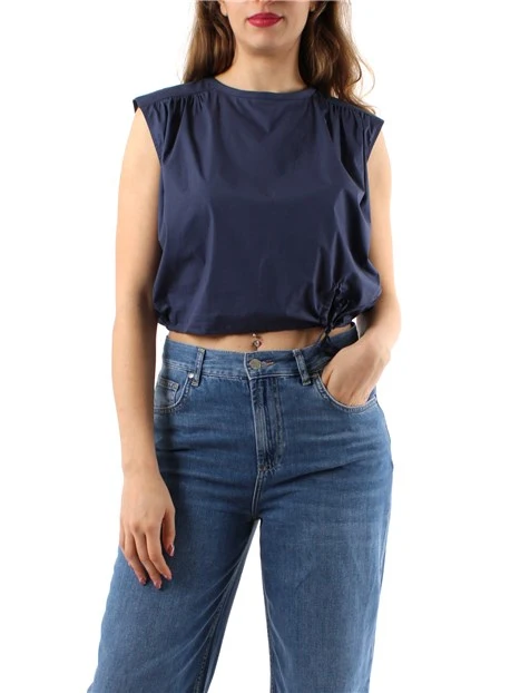 BLUSA CROP IN POPELINE DI COTONE DONNA BLU