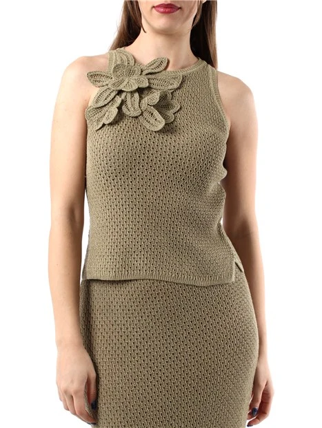 TOP IN MISTO COTONE CON DETTAGLI CROCHET DONNA BEIGE