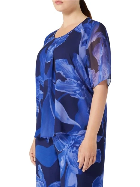 BLUSA FLOREALE IN GEORGETTE DONNA BLU