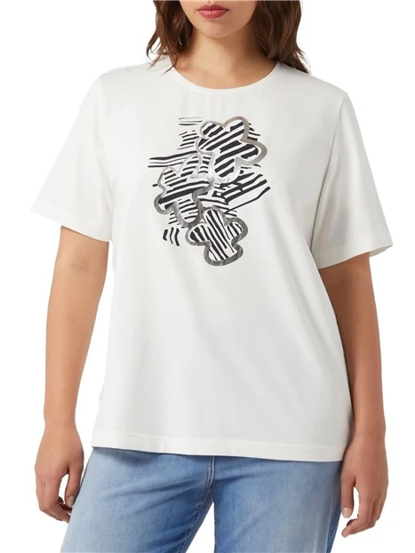 T-SHIRT MANICA CORTA CON STAMPA DONNA BIANCO NERO