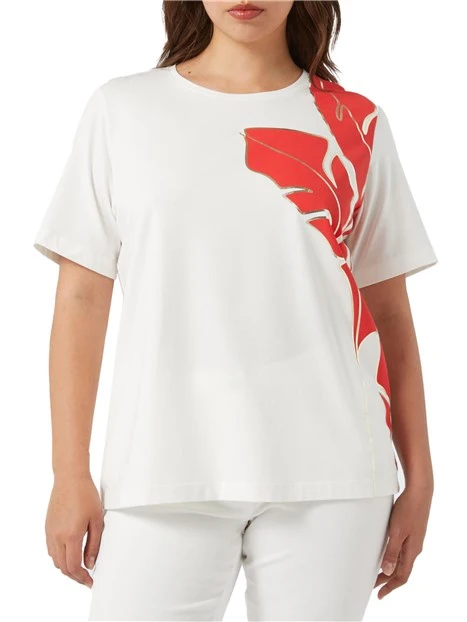 T-SHIRT MANICA CORTA CON STAMPA FLOREALE DONNA BIANCO ROSSO