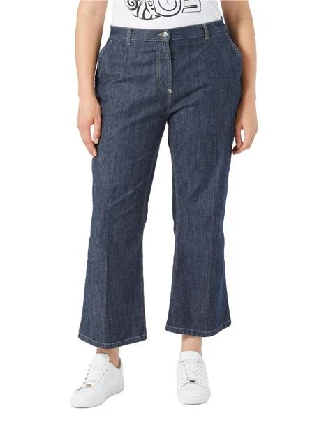 JEANS CROPPED A TROMBETTA IN COTONE STRETCH DONNA BLU