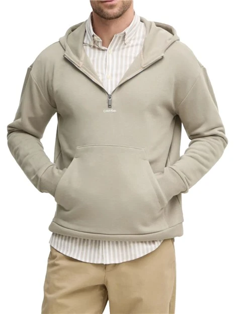 FELPA CON CAPPUCCIO E MEZZA ZIP UOMO BEIGE