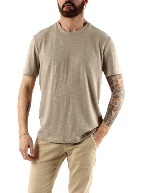 T-SHIRT MANICA CORTA IN MISTO COTONE E LINO UOMO BEIGE