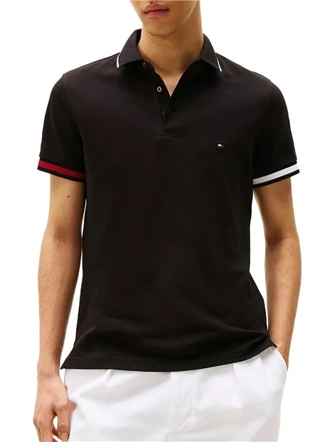 POLO MANICA CORTA SLIM FIT CON BANDE ICONICHE UOMO NERO