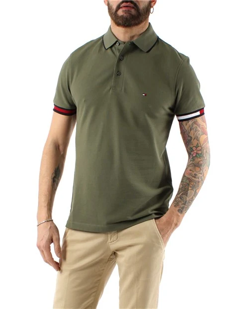 POLO MANICA CORTA SLIM FIT CON BANDE ICONICHE UOMO VERDE