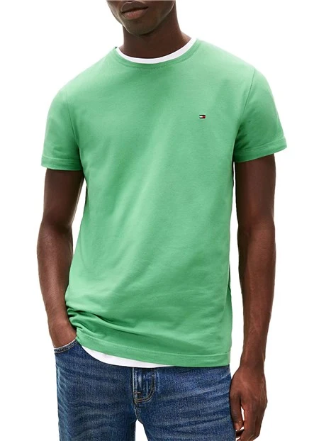 T-SHIRT MANICA CORTA SLIM FIT CON BANDIERINA RICAMATA UOMO VERDE