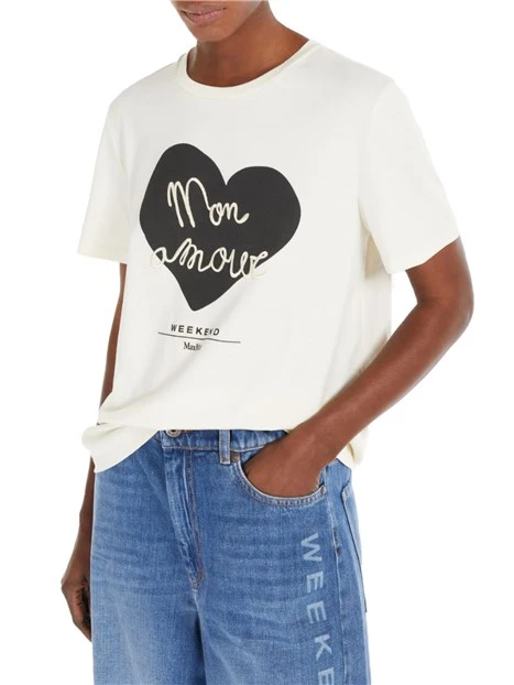 T-SHIRT MANICA CORTA CON STAMPA A CUORE DONNA AVORIO