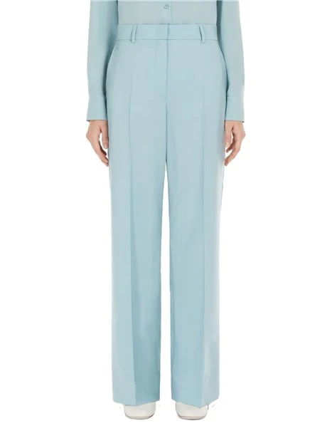 PANTALONI PALAZZO IN TELA DI LANA DONNA CELESTE