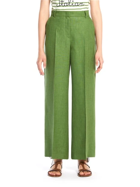 PANTALONI CROPPED DRITTI IN PURO LINO DONNA VERDE