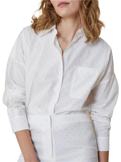 CAMICIA IN POPELINE CON STRASS DONNA BIANCO