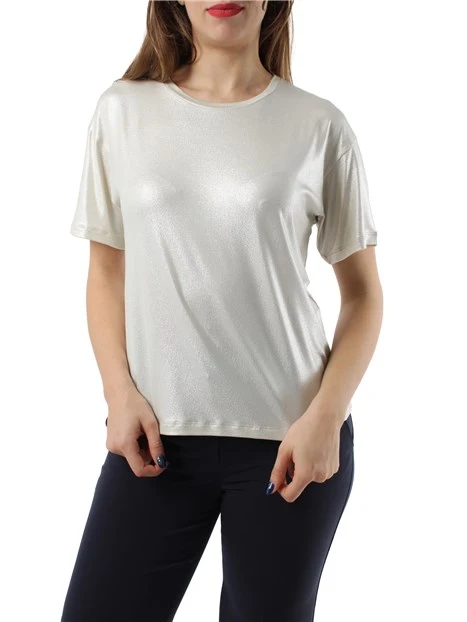 T-SHIRT IN JERSEY LAMINATO DONNA ARGENTO