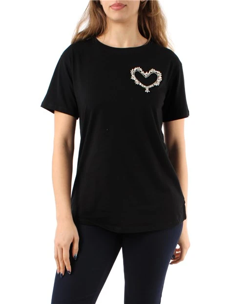 T-SHIRT IN JERSEY DI COTONE CON STRASS DONNA NERO