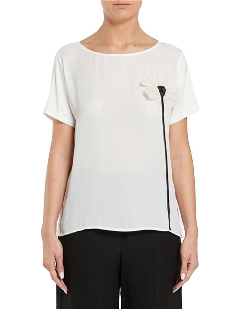 T-SHIRT MANICA CORTA CON FIORE DONNA BIANCO