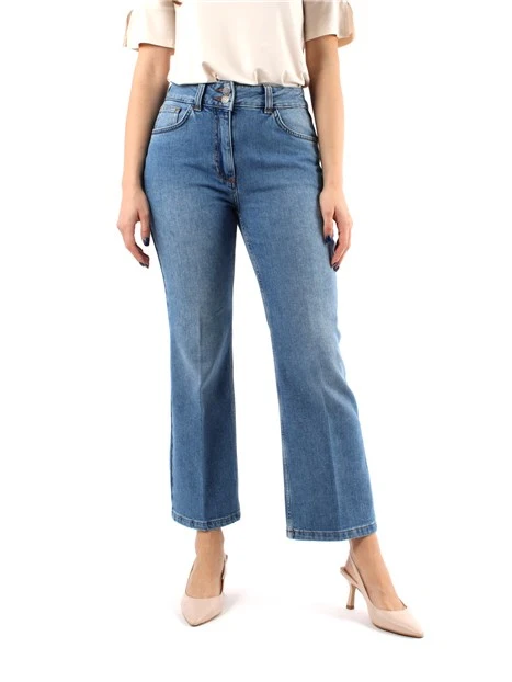 JEANS CROPPED FLARE IN DENIM DI COTONE DONNA BLU