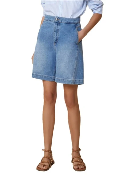 SHORTS IN DENIM DI COTONE DONNA BLU