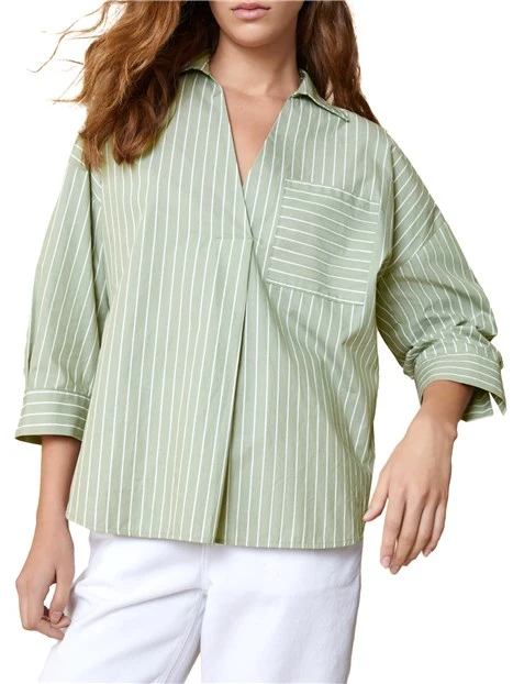 BLUSA A RIGHE IN POPELINE DI COTONE DONNA VERDE