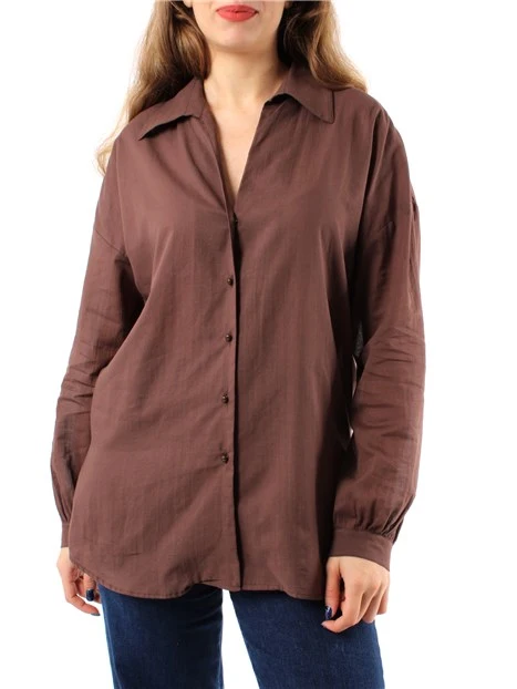 CAMICIA IN VOILE DI COTONE DONNA MARRONE