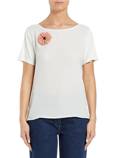 T-SHIRT A MANICA CORTA CON FIORE DONNA BIANCO