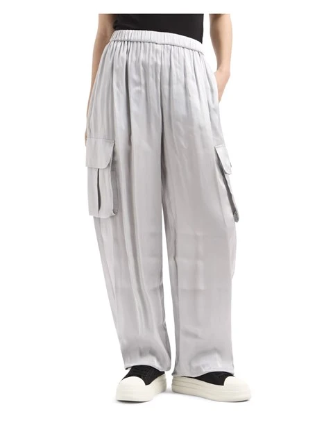 PANTALONI CARGO SATINATI DONNA ARGENTO