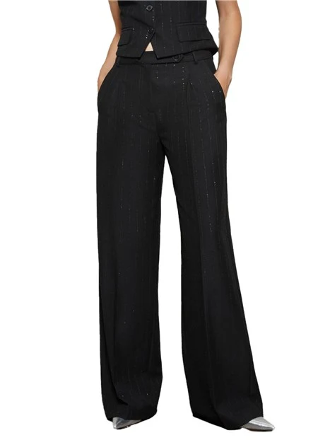 PANTALONI PALAZZO GESSATI CON TRAMA GLITTER DONNA NERO