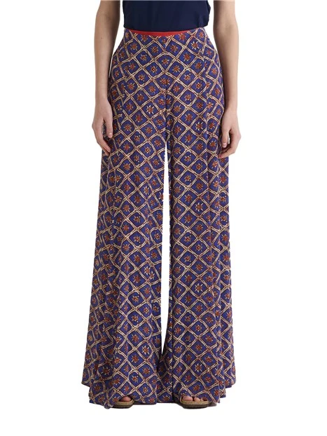 PANTALONI PALAZZO BATIK IN CRÊPE DI VISCOSA A FANTASIA DONNA BLU