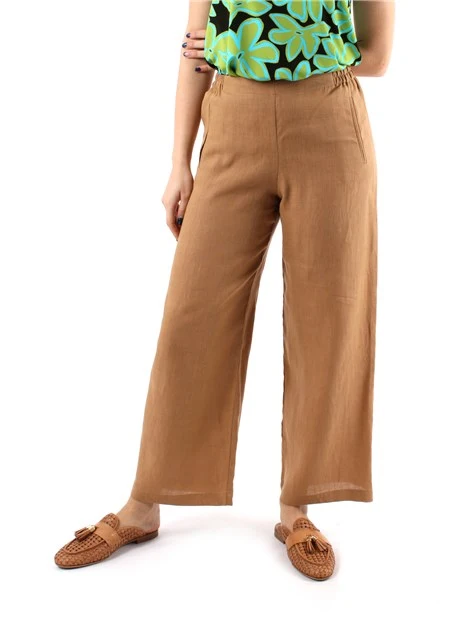 PANTALONI PALAZZO BOJAN IN LINO CON ELASTICO IN VITA DONNA BEIGE