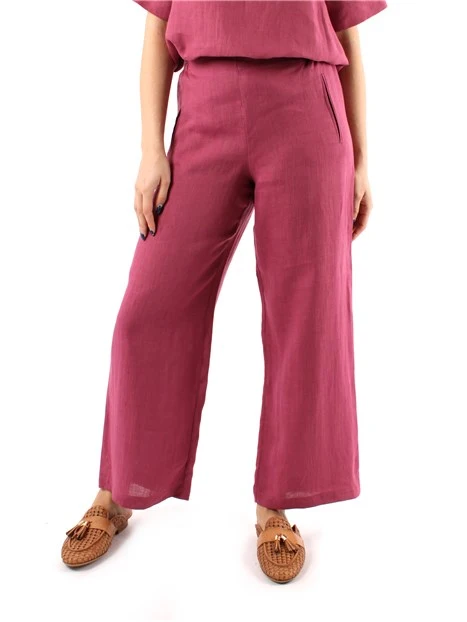 PANTALONI PALAZZO BOJAN IN LINO DONNA ROSA SCURO