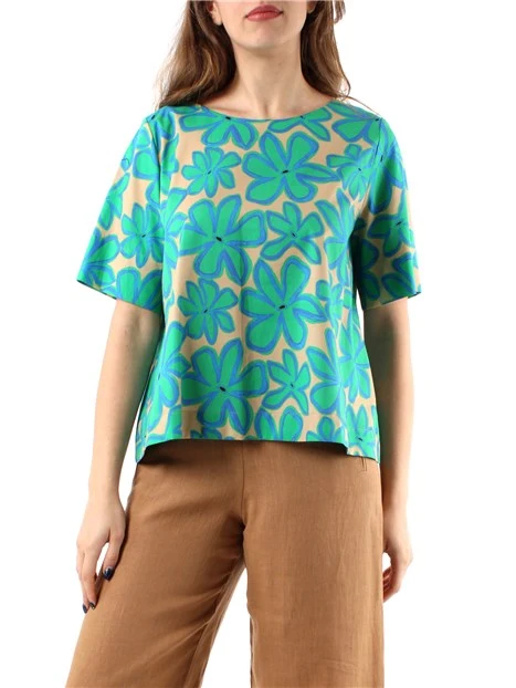 BLUSA A FANTASIA IN POPELINE DI COTONE DONNA VERDE