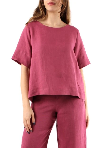 BLUSA IN PURO LINO DONNA ROSA SCURO