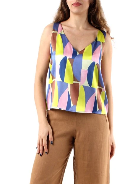 TOP A FANTASIA MULTICOLORE CON SCOLLO A V DONNA GIALLO