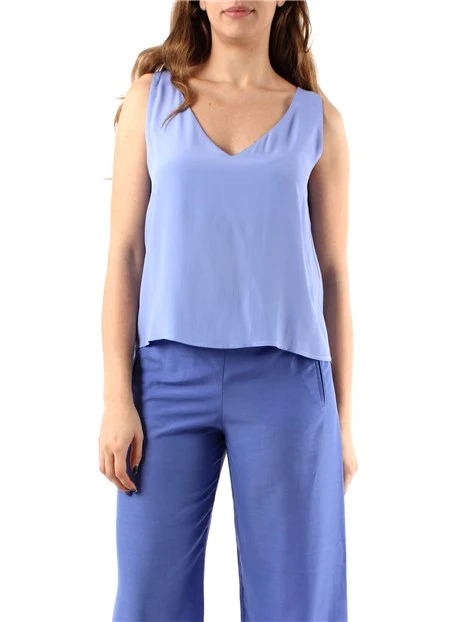 TOP CON SCOLLO A V IN MISTO SETA DONNA AZZURRO