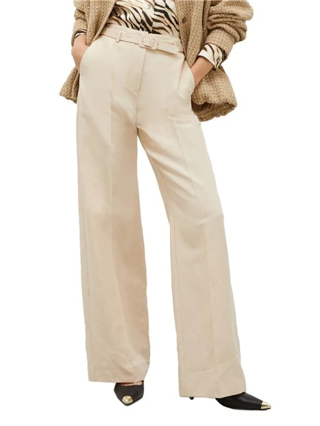 PANTALONI PALAZZO IN TWILL CON CINTURA DONNA BEIGE