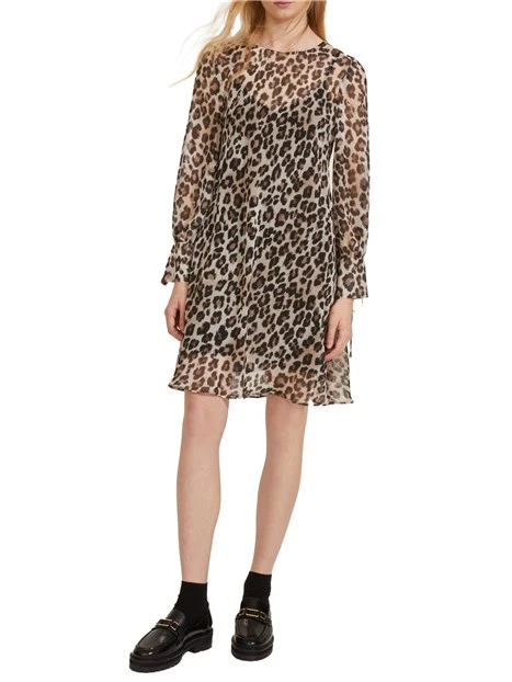 VESTITO CORTO STAMPA ANIMALIER DONNA BEIGE